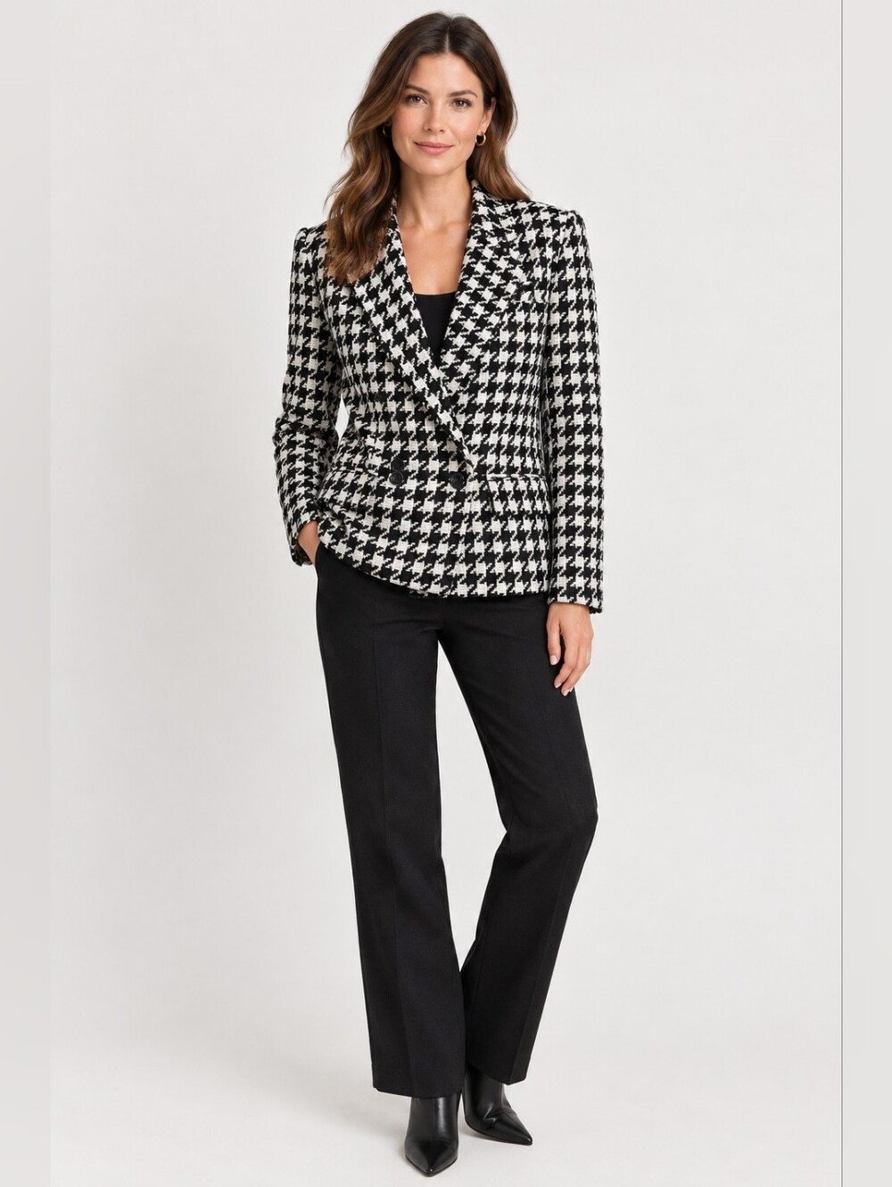 Meg & Margo Stylish Black and White Houndstooth Women's Blazer (XS)